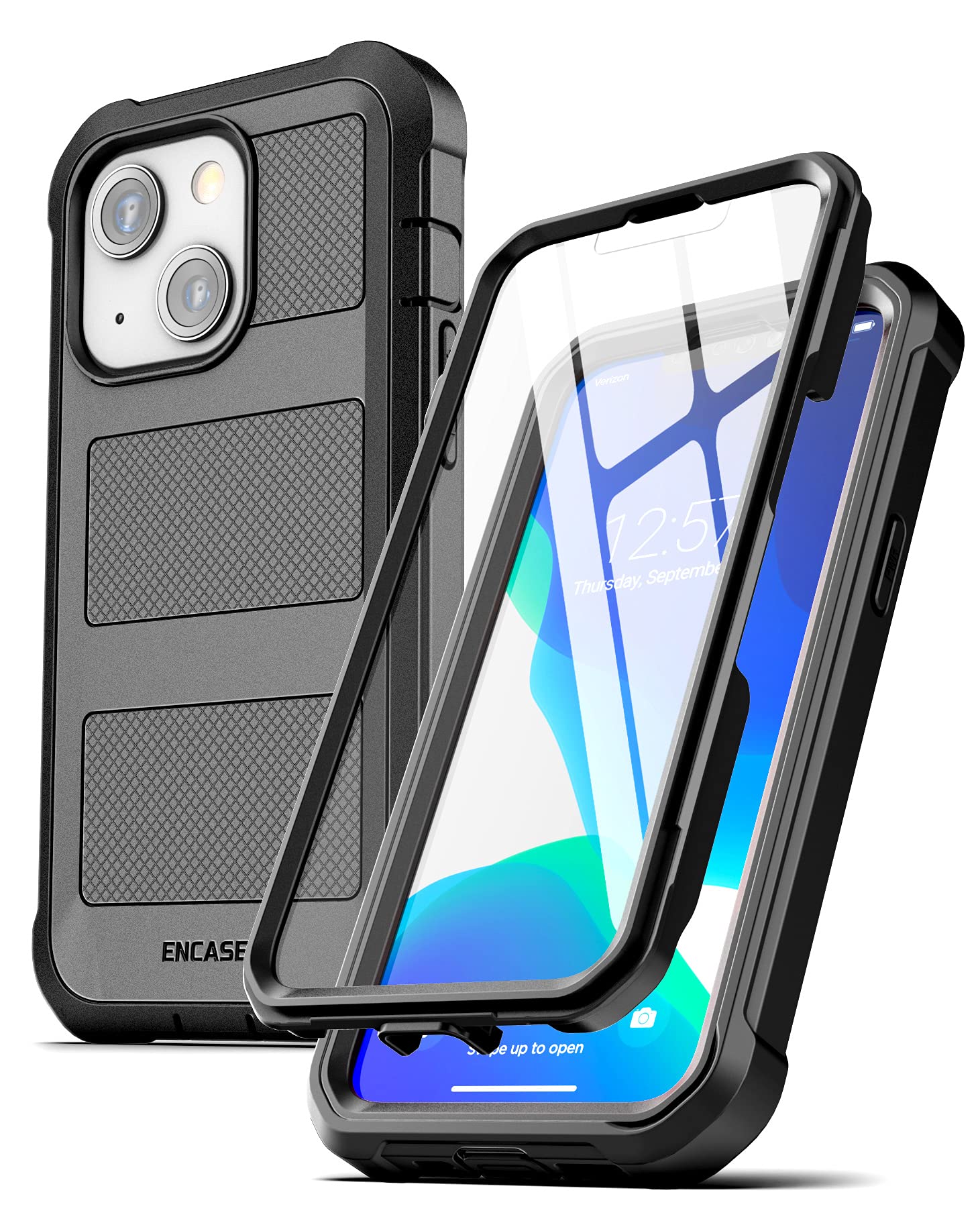 ENCASED FalconShield Designed for iPhone 13 Mini Case with Screen Protector, Shockproof Full Body Built-in Screen Phone Case (Black) โ image 1