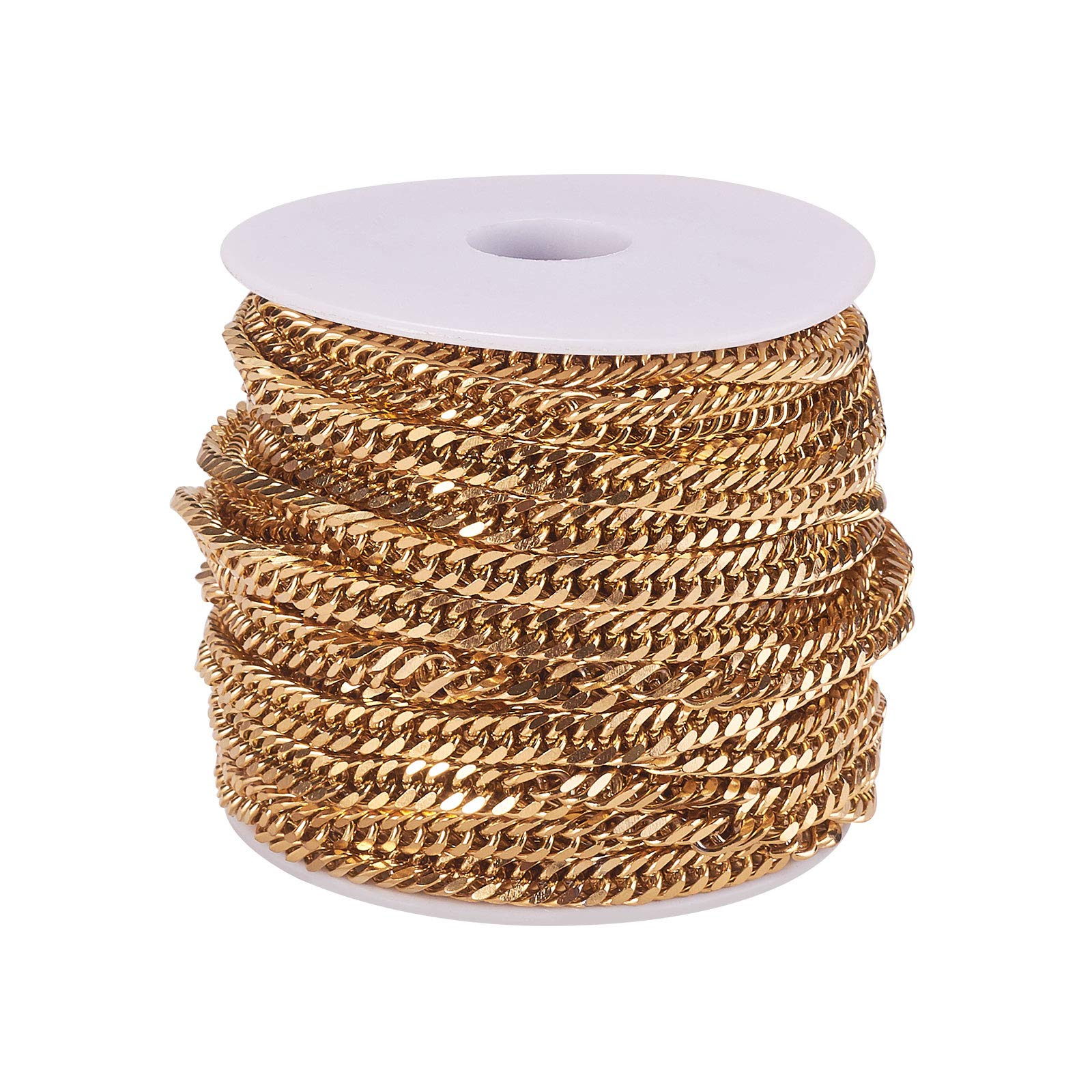 Airssory 32.8 Ft(10 Meters) Stainless Steel Gold Plated 7x4.5mm Link Twist Curb Chains with Spool Bulk for Women Men Jewelry Making Bag Eyeglass Strap Chain Accessories