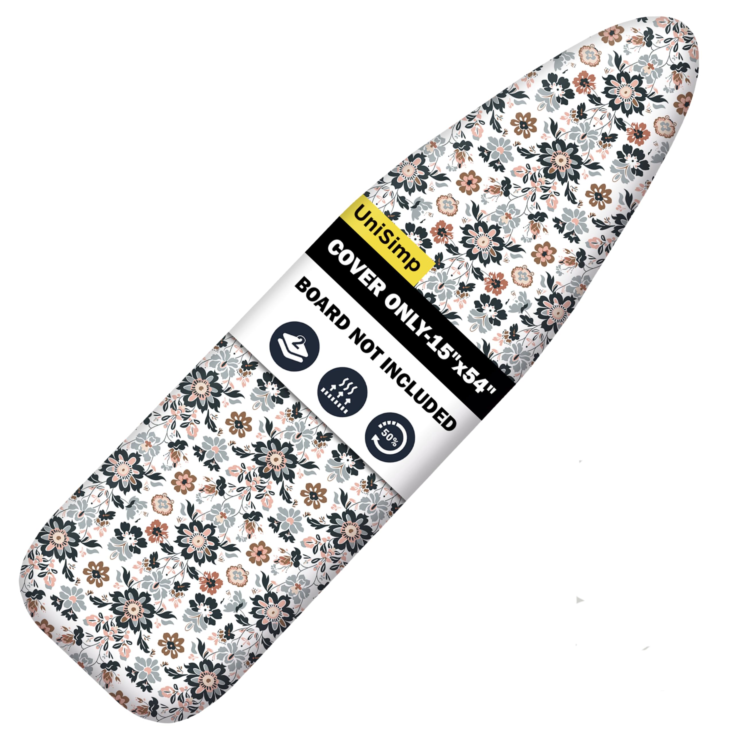 UniSimp Ironing Board Cover and Pad 15"x54" Extra Thick Natural Cotton, Scorch and Stain Resistant Padding, Standard Size Iron Board Cover with Fasteners Heavy Duty Elastic Edge, Heatproof Floral Image