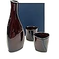 JapanBargain 4678, Porcelain Sake Set Authentic Japanese Saki Set Sake decanter and Saki Cups Set, Made in Japan (Brown Beauty)