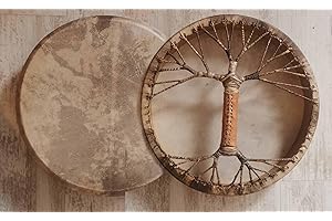 TERRE Handcrafted Shaman Drum 16" 20" 24" Goat Skin, Viking Leather Style - Native American Frame Drum - Musical Gift - Authentic Sound & Artistry (20 inch)