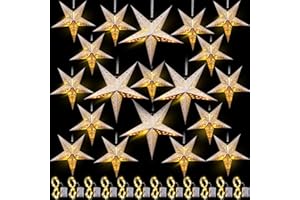 Hortsun 20 Set Christmas Paper Star Shape Lantern 2 Size 17.7 11.8 Christmas Hanging Ornaments Lights 3D Lampshade Hanging Decor with 20 LED Light for Xmas New Year(White)