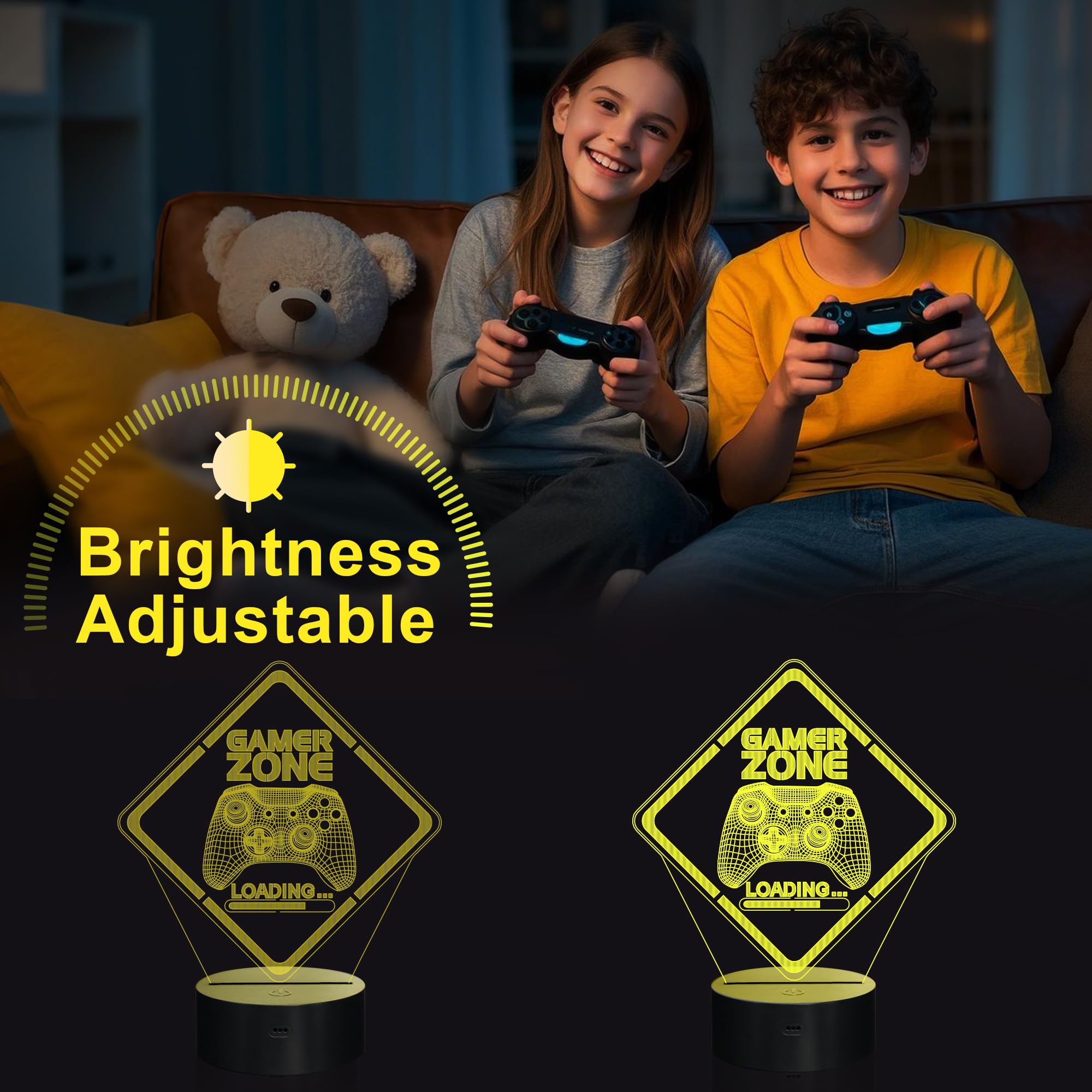 YuanDian Gamer Zone Nachtlicht, lustige 3D-Illusionslampe 16 Farben, die Fernbedienung und Timer-Gamepad-Grafik-Videospiele Gamer-Geschenk für Männer, Jugendliche und Kinder ändern 4
