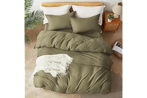 ALAZURIA King Size Duvet Cover Set (3 Piece) for Kids Soft Prewashed Comforter Cover Set with Zipper Closure 4 Corner Ties (1 Duvet Cover + 2 Pillow Shams) Olive Green, King