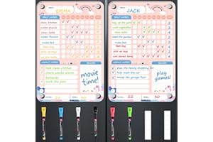 BIROYAL Chore Chart for Kids Multiple Kids, 2 Pack Magnetic Acrylic Chore Board 12"x8" with Markers & Anti-Scratch Pads - Eas