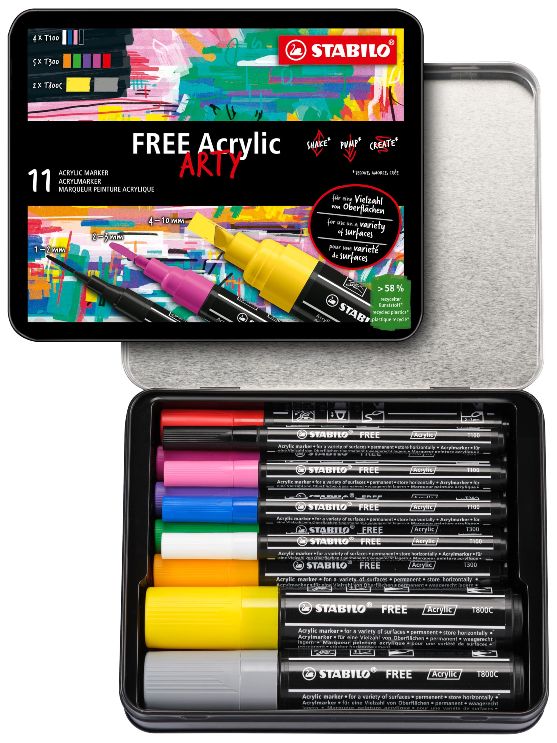 STABILO FREE - Acrylic Marker - ARTY - Mix-Tip Set - Pack of 11 - Starter Kit