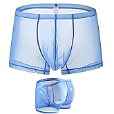 ZONBAILON Mens Sexy Underwear See Through Silk Boxer Pouch Briefs Breathable Mesh Trunks Pack
