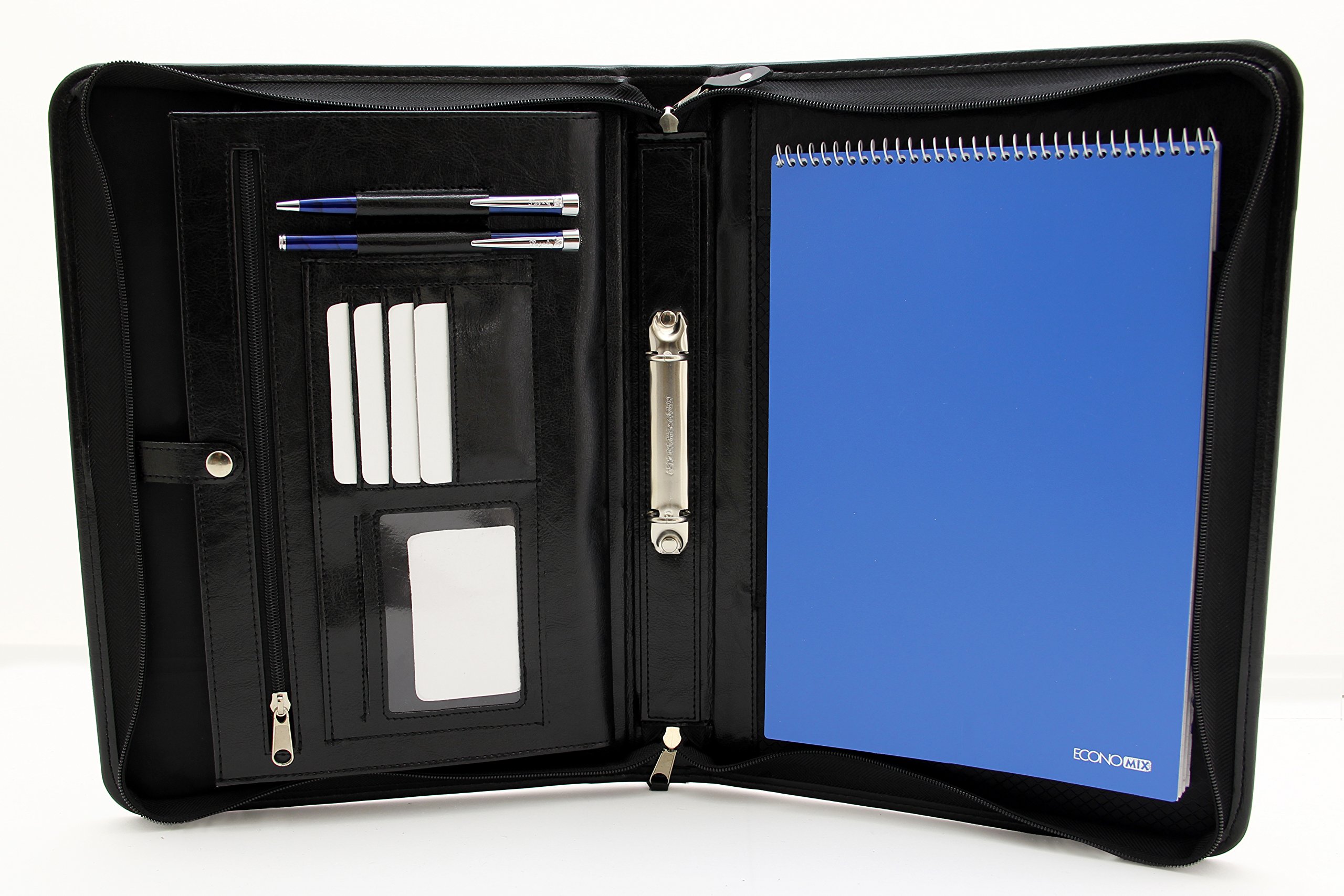Pu Business Leather Portfolio A4 Presentation Padfolio A4 Conference Folder 2 Ring Binder Organiser (Black)