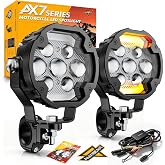 Auxbeam AX7 Series Motorcycle Driving Lights Fog Lights Auxiliary Lights | 4 Inch, 7 Light Modes, Amber Breathing DRL, Dual-Color LED Light Pods, IP68 Waterproof, for Motorcycle ATV UTV Pickup Truck