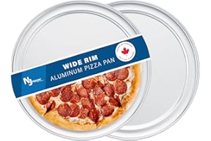 Norjac Wide-Rim Pizza Pan, 12 Inch, 2 Pack, Restaurant-Grade, 100% Solid Aluminum, Baking Pan, Oven-Safe, Rust-Free.