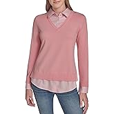 Tommy Hilfiger Womens Long Sleeve Button Up Collared Twofer Sweater