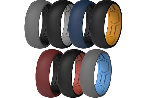 ThunderFit Men's Air Groove 7.8mm Wide 1.8mm Thick Silicone Rings, Variety Multipack 1-7