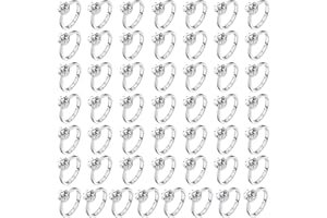 NEWITIN 50 Pieces Fake Rings Diamond Engagement Rings Silver Ring for Bridal Shower Party Game Wedding Table Decorations