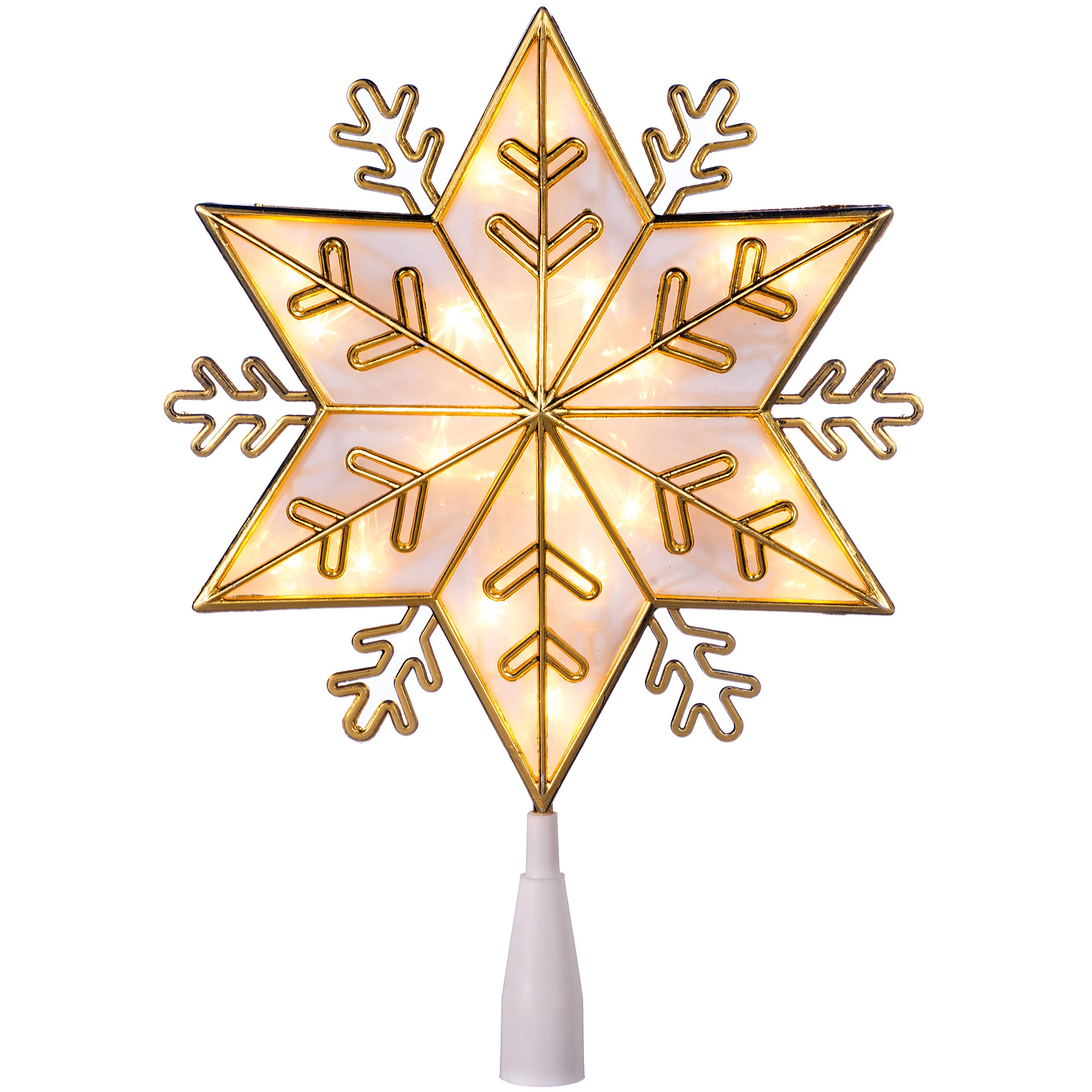 WeRChristmas Snowflake Christmas Tree Topper, LED Lights, Gold, 34 cm