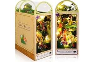 MOCUBA 3D Wooden Puzzle Booknook - DIY Book Nook Kit,Decorative Bookend, Bookshelf Dollhouse Diorama Decor Alley with Furniture and LED for Birthday Home Desk Décor (Firefly Forest)