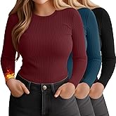 Evervibe 3 Pack Plus Size Thermal Shirts for Women Long Sleeve Ribbed Knit Underwear Tops Base Layer Tee