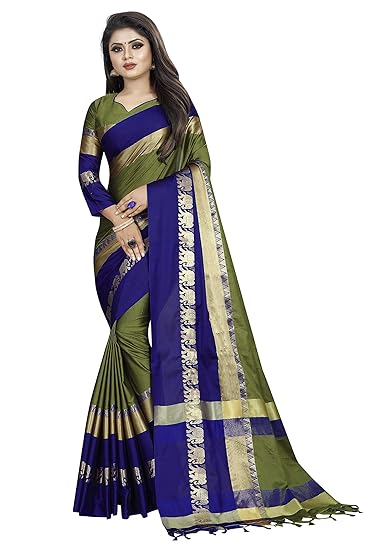 Market Magic World Womens Elephant Cotton Silk Saree with Blouse (FreeSize