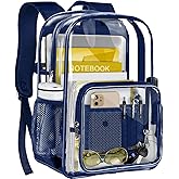 GEAMSAM Clear Backpack, Heavy Duty Transparent Backpack with Reinforced Bottom See Through Bag for College, Travel, Workplace Security - Navy