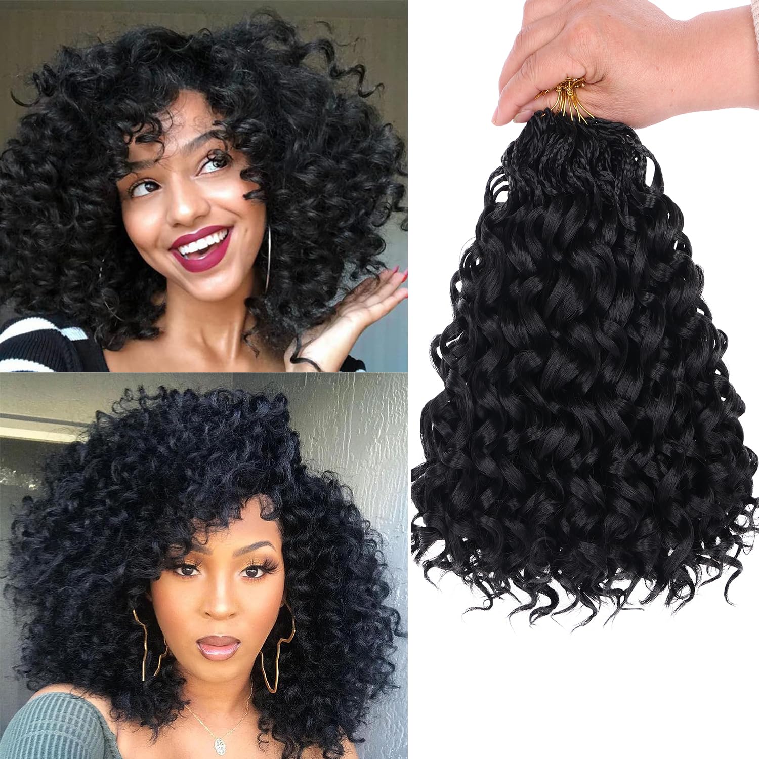 Mscat Gogo Curl Crochet Hair 10 Inch 8 Packs Black Ocean Wave Crochet Hair Pre Looped Deep Twist Goddess Box Braids Short Curly Water Wave Synthetic Braiding Hair for Women Girl Kids(8 Packs, 1B#)