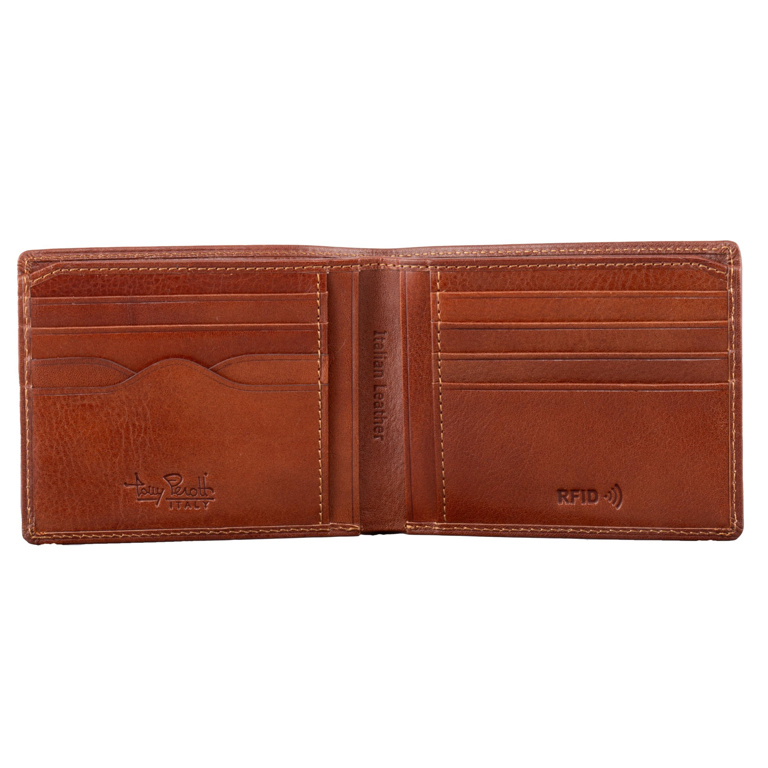 Tony Perotti Men's Leather Bill bi-fold Wallet, Traditional Classic Design, Multi Credit Card Slots, Double Currency, Divider, Compartment; Made with Real Italian cowide Leather