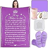 Reallnaive 6 Pcs Mother in Law Gifts from Daughter in Law, Best Mother-in-law Ever Birthday Gifts, Warm Cozy Basket with 60 x 50 in Blanket, Mug, Socks, Candle, Jewelry Dish, Box(Purple)