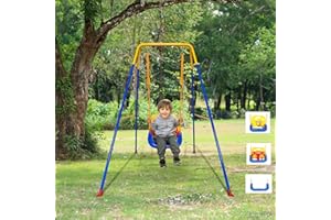 CALU LUKY 3-in-1 Toddler Swing Set,Indoor/Outdoor Baby Swing with Foldable Metal Stand, Kids Swing Seat for Playground,3 in 1 Kids Swing Seat Easy to Assemble and Store at Home Garage