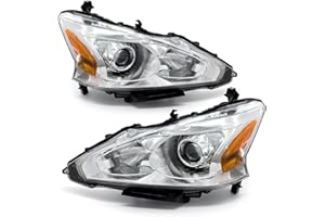 ADCARLIGHTS 2013 2014 2015 Nissan Altima Headlight Assembly Only fit 4Door Clear Lens Chrome Housing with Amber Reflector Headlamp Replacement Left and Right Pair(Does Not Fit Xenon/HID)