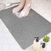 SILOLOOM Bathtub Mat Non Slip, 24x16 Inch Shower Mats for Inside Shower, PVC Loofah Bathroom Mat Quick Dry with Drain Hole, Phthalate-Free Bath Mats for Shower Bathroom Tub and Wet Areas (Grey)