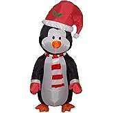 4 FT Christmas Inflatable Standing Penguin – Holiday Yard Blow-Up Decoration with Built-in LED Lights, Outdoor/Indoor, Self-Inflating, Includes Stakes & Ropes