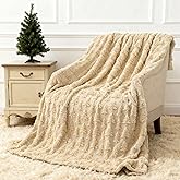 Heirloom Haven Christmas Throw Blanket 50x60 Inch,Beige 3D Xmas Tree Winter Dual Sided Soft Fluffy Plush Faux Fur Jacquard Blanket for Bed Sofa Couch Room Decor Christmas Birthdays Gifts