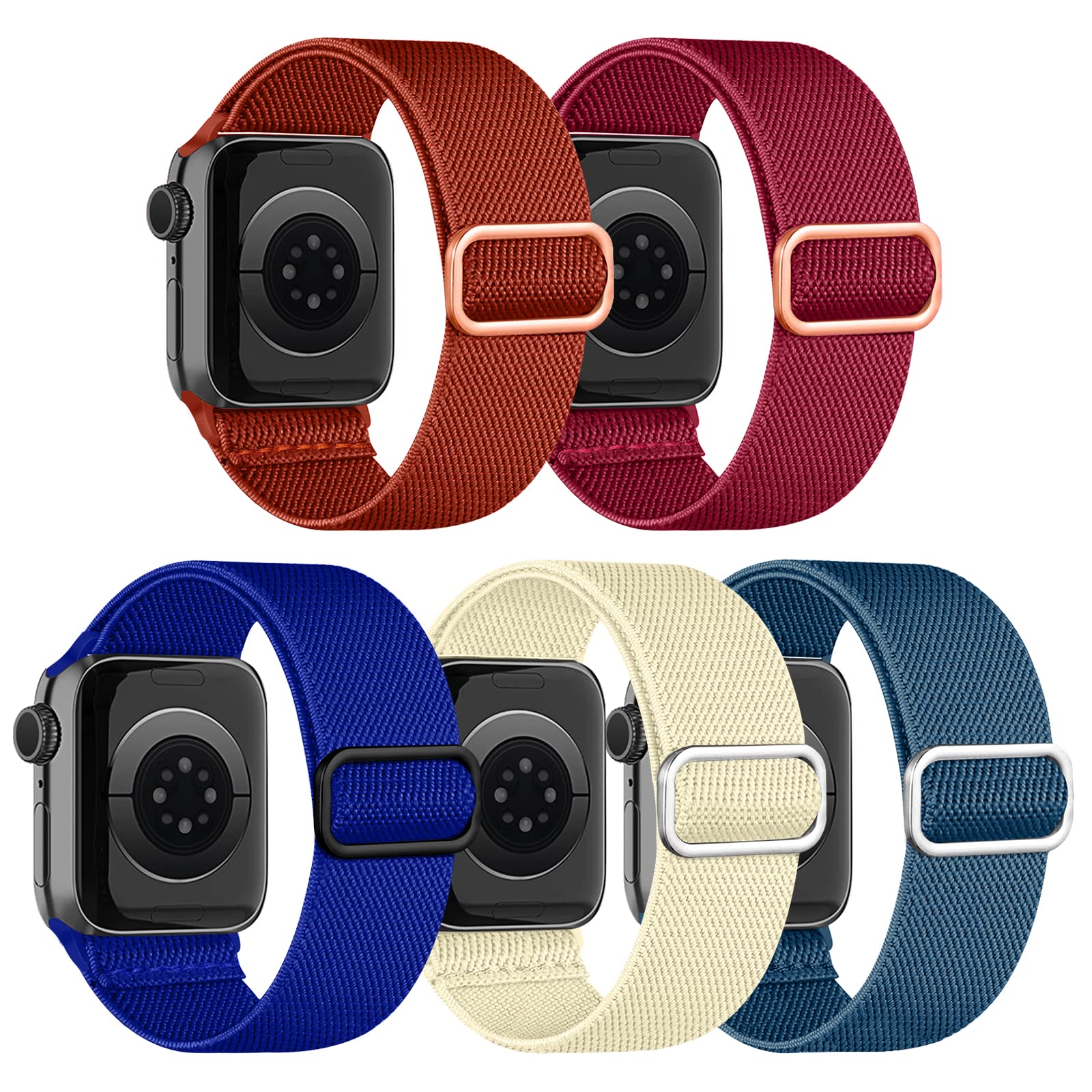 chinbersky 5 Pack Watch Strap Compatible with Apple Watch Straps 41mm 40mm 38mm, Adjustable Elastic Stretchy Nylon Sport Solo Loop Band Replacement Straps for iWatch Series 8/7/6/5/4/3/2/1/SE