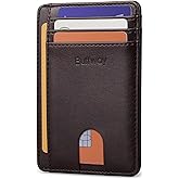 Buffway Slim Minimalist Front Pocket RFID Blocking Leather Wallets for Men and Women - Pebble Brown