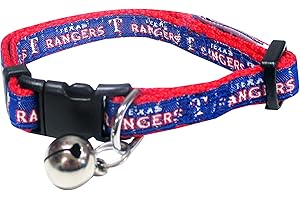 PETS FIRST MLB CAT COLLAR. - TEXAS RANGERS CAT COLLAR. - Strong & Adjustable BASEBALL Cat Collars with Metal Jingle Bell
