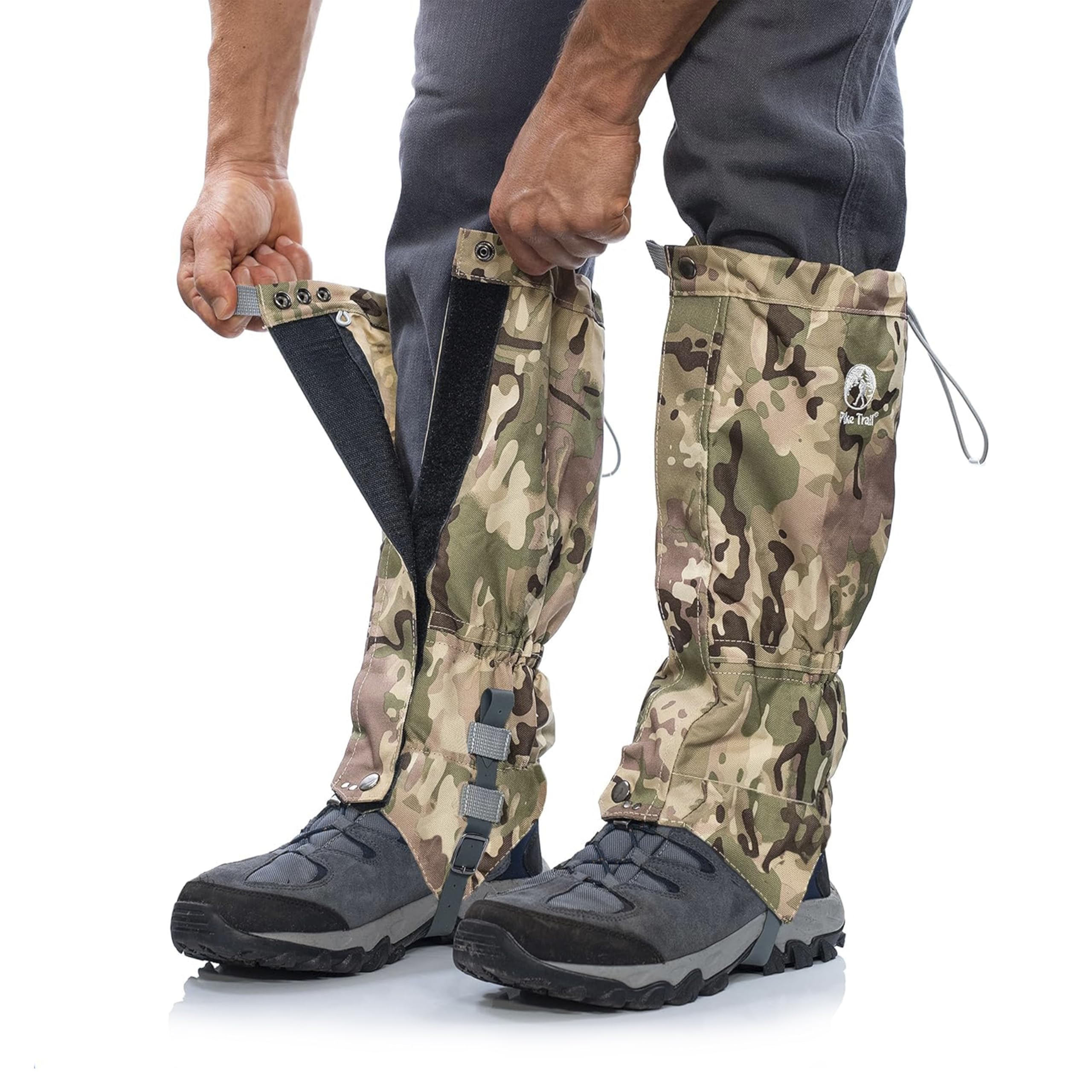 Pike Trail Adjustable Leg Gaiters - Lightweight, Waterproof - Leg Guards for Men & Women - Hiking Essentials Ideal for Hunting, Trekking & Fishing - Defense Force Camo - 1 Pair