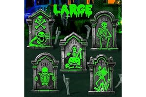 MUEISYTP 25.2in Halloween Tombstones Outdoor Decor Glow in The Dark - 5PCS Tombstones for Graves Halloween Gravestones Decorations, Spooky Halloweens Decorations Yard Signs for Graveyard Haunted House