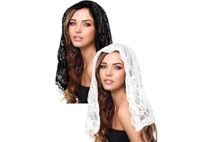 Bencailor 2 Pcs Catholic Mantilla Veil for Church The First Communion Lace Veils Long Wedding Veils for Bridal Women