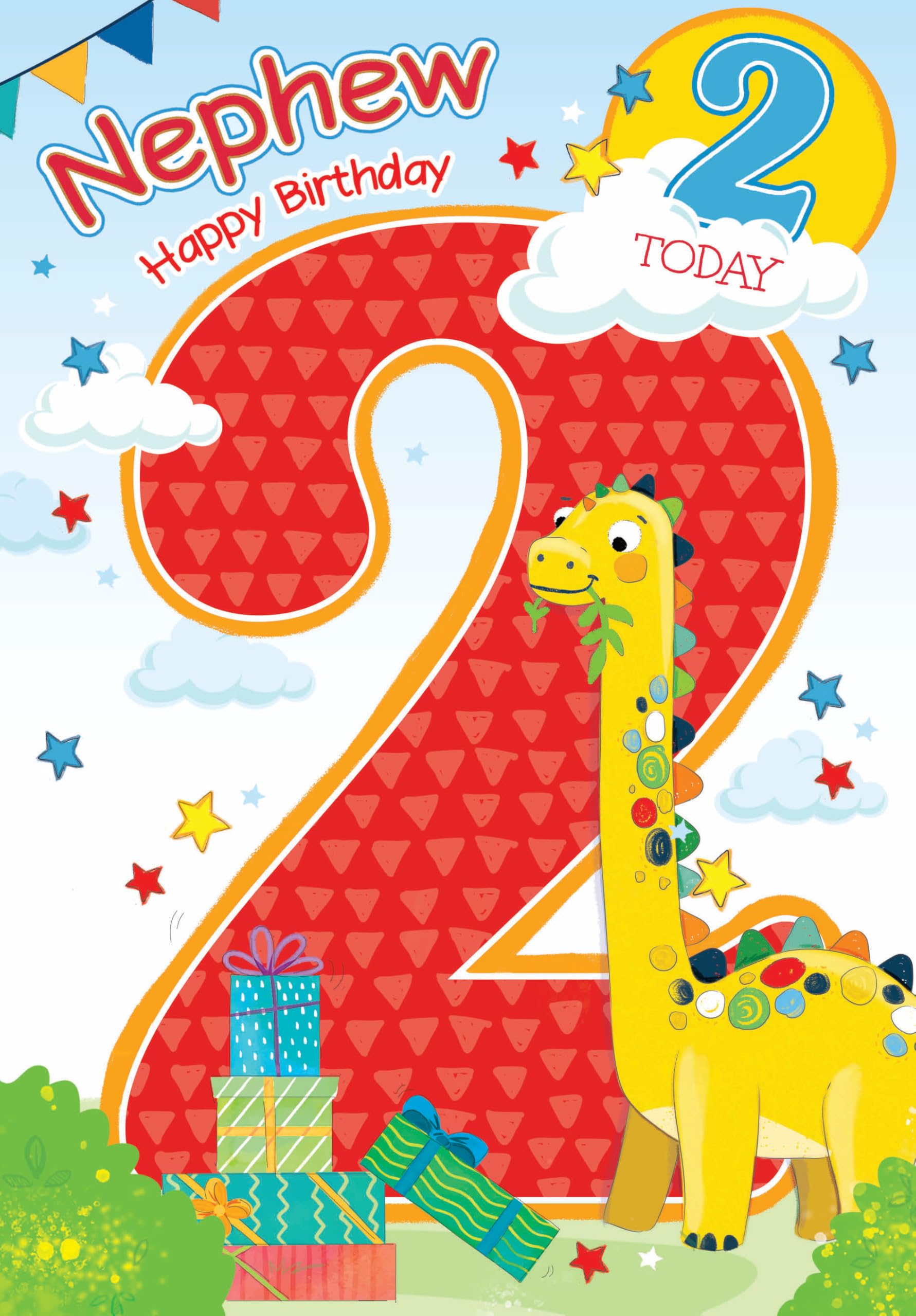 Jelly Beans 2nd Birthday Card for Nephew - Age 2 Dinosaur & Presents Design - Premium Special Second Birthday Greeting Card for Boys with Envelope - (PR-206243) From Paper Rose