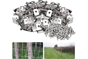 YARKHI 100 Pcs Fence Wire Clamps with 100 Pcs Screws, Livestock Fencing Clips Agricualtural Fencing Stainless Steel Wire Clips for Mounting 12-16 Gauge Welded Wire to Wood, Metal or Vinyl
