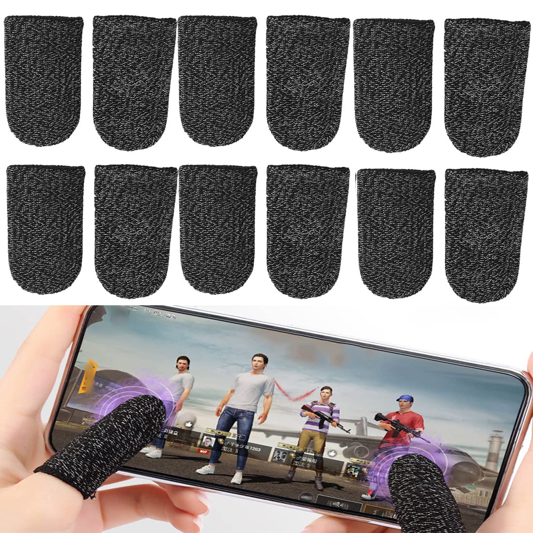 Finger sleeve gaming Mobile game finger sleeve Finger set anti sweat Breathable touchscreen finger sleeve Suitable for touch screen smartphone game breathable anti sweat non slip for finger 12 piece