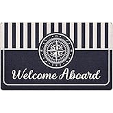 XLDLIOO Nautical Door Mat, Boat Doormat, Welcome Aboard Navy Blue Welcome Front Door Mat Indoor Outdoor Entrance, Nautical Lake Artificial Coir Doormats Rugs for Porch Patio Entryway Home 30x17in