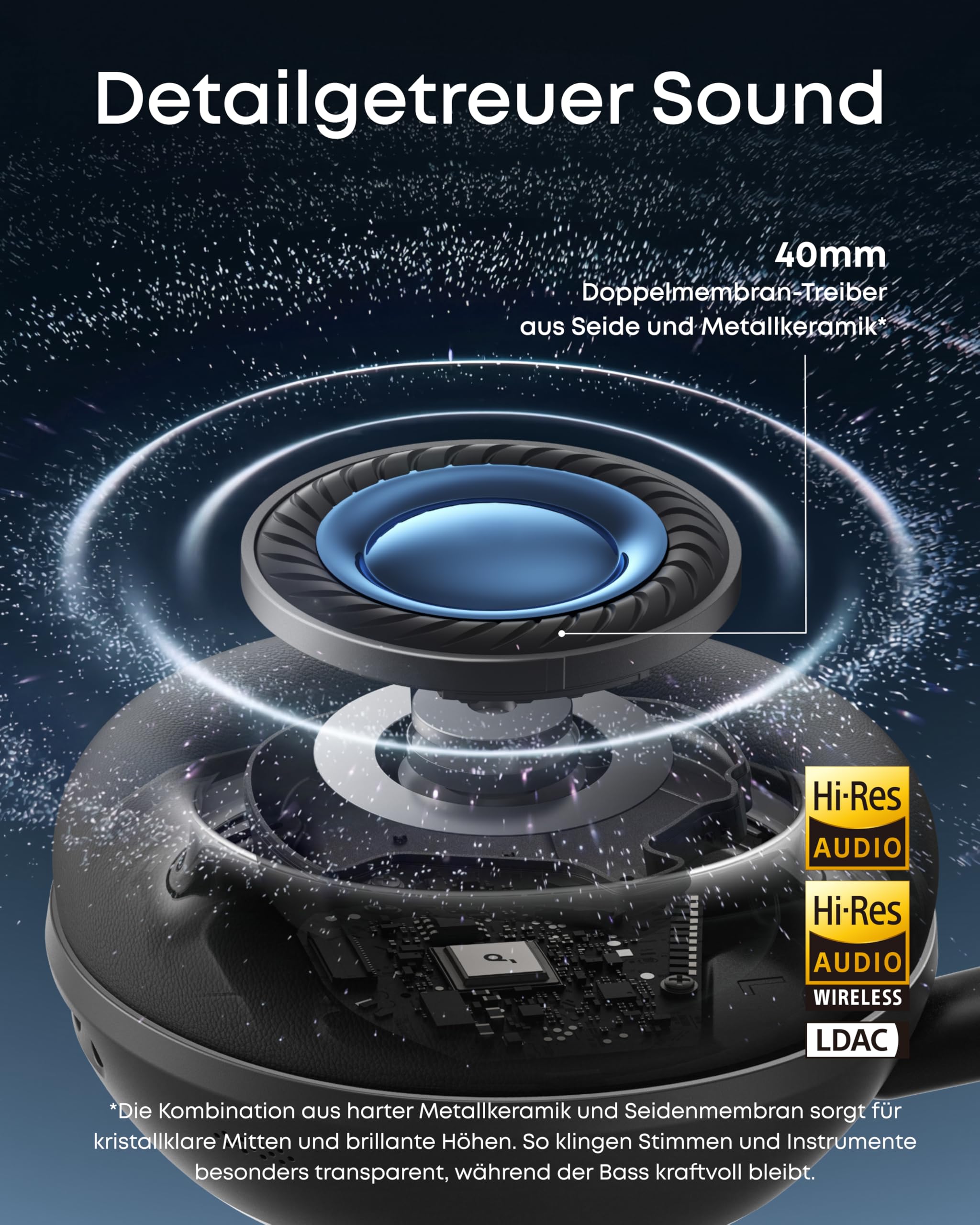 soundcore Space 2 by Anker, Noise Cancelling Kopfhörer, bequem, 50h Akku, LDAC Hi-Res Wireless Audio, Duale Verbindungen, klare Telefonate, Bluetooth 6.1, Nap-Modus, Trageerkennung 3