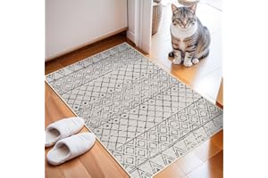 BYYVOO 2x3 Entryway Rug Washable - Moroccan Small Area Rugs for Entryway Low Pile Indoor Mat Non Slip with Rubber Backing Thin Area Rug Pet Friendly for Front Door Kitchen Bedroom 2x3 Geo Grey