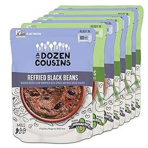 A Dozen Cousins Meals Refried Beans - Black Beans and Pinto Beans - Ready to Eat, Vegan and Non-GMO & Seasoned - Made with Avocado Oil (Variety 8-pack)