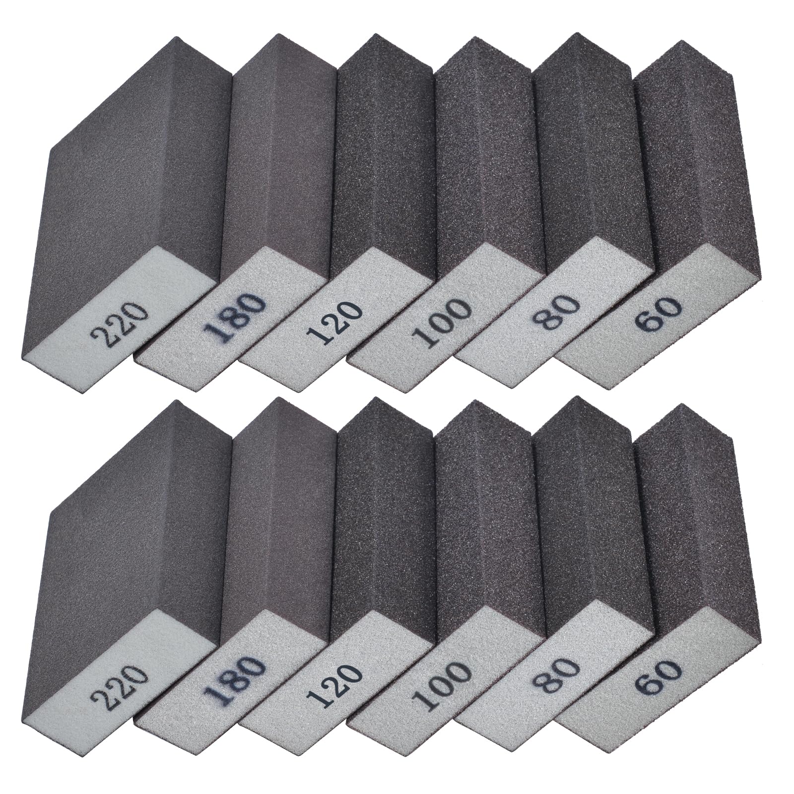 Flintronic 12PCS Sanding Blocks, 60/80/100/120/180/220 Sanding Sponges Coarse and Fine, Wet and Dry Dual-use Sanding Sponges, Different Specifications for Wood, Metal, Wall, Cupboard, Handicrafts