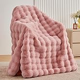 BENVWE Faux Fur Throw Blanket for Couch - Fluffy Soft Thick Bubble Blanket for Living Room Home Decor - Mothers Day Birthday Gifts for Women, Dusty Pink, 51" x 63"