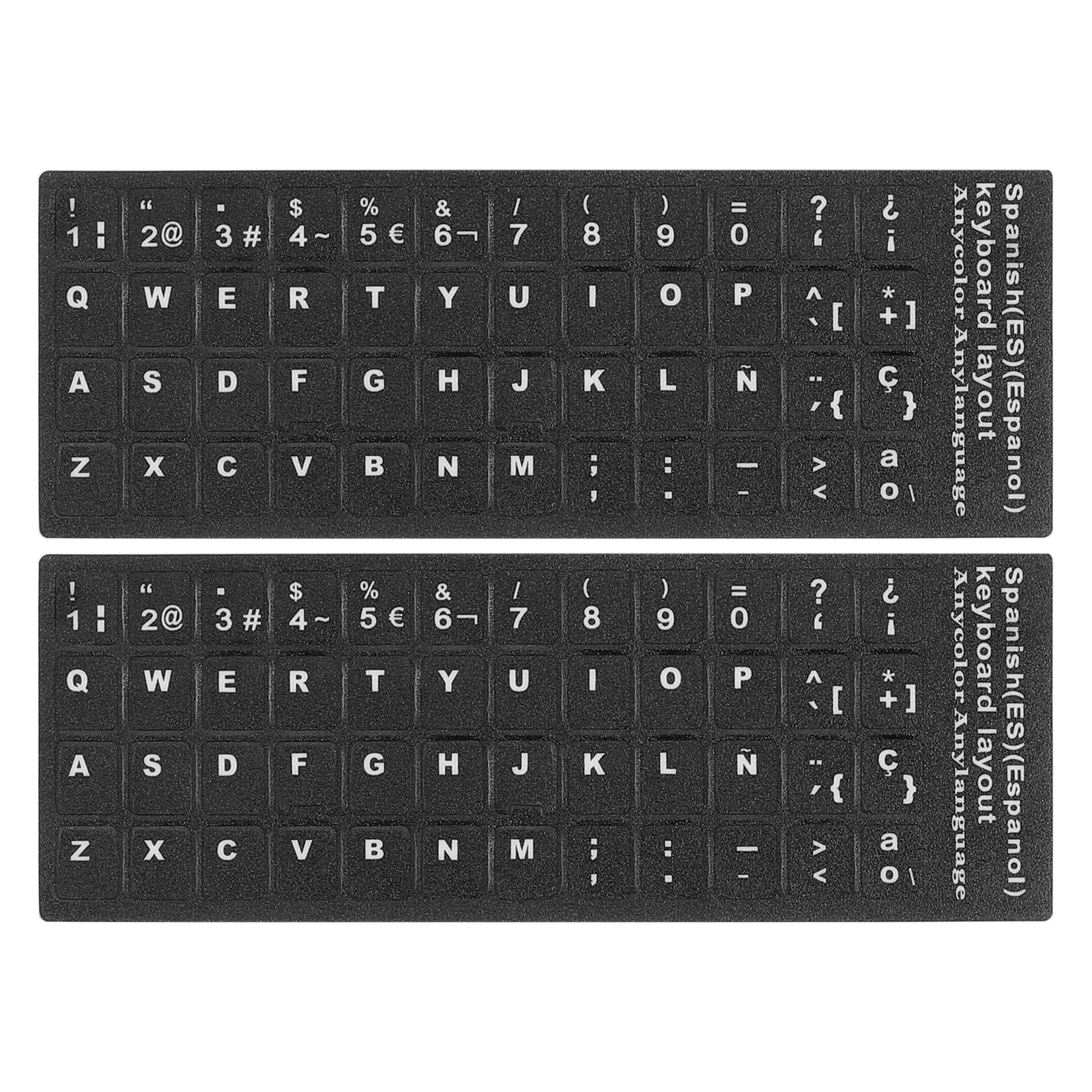 PATIKIL 2Pcs Spanish Keyboard Stickers PC Keyboard Stickers Black Background with White Lettering for Computer Laptop Desktop