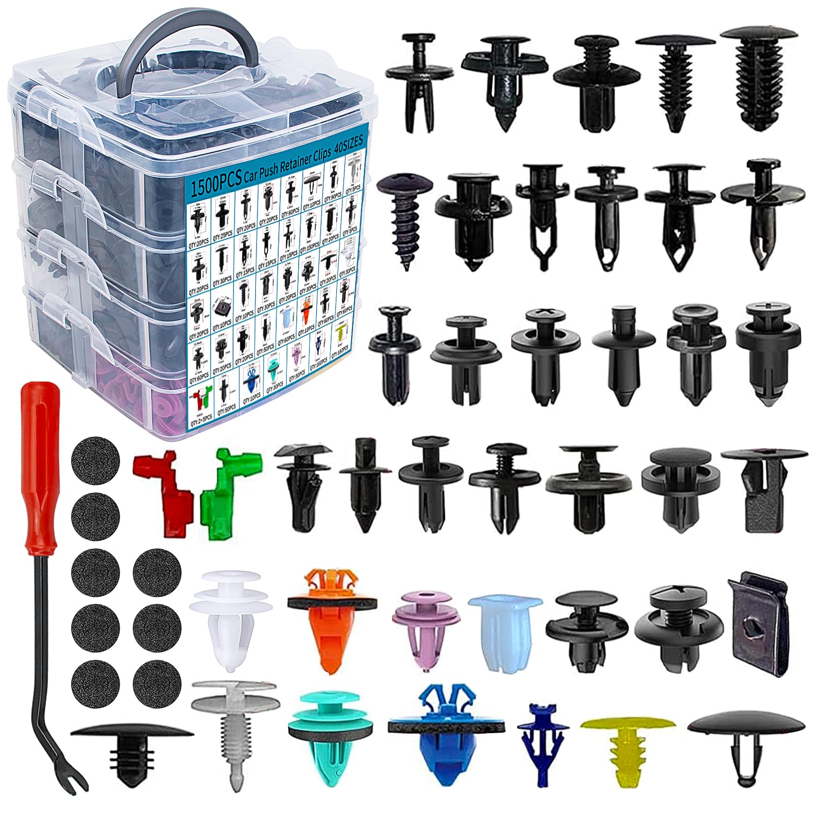 Photo 1 of 1801Pcs Automotive Clips Car Retainer Clips 40 Most Popular Sizes Auto Push Retainer Clips with Car Plastic Clip Remover for Ford GM Toyota Honda Chevy Chrysler BMW Benz Audi Nissan Subaru