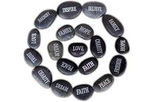 Barelove 12pcs DIY Rocks for Engraved Polished Painting River Stones 12 Different Words, Inspirational Stones Flat River Rocks for Arts, Crafts, Aquarium Plants Decoration (Black-Black Words)