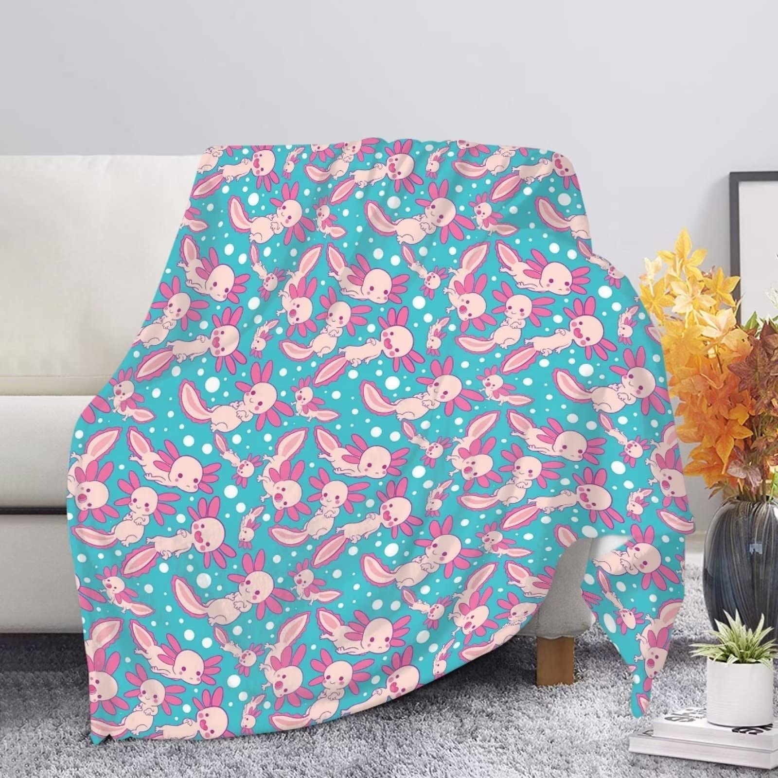 HUGS IDEA Flannel Fleece Throw Blanket Axolotls Cartoon Design Blanket Sofa Throw for Adults Children Blanket Gifts — image 1