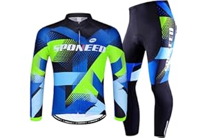 sponeed Cycling Clothes for Men Long Sleeve Mountain Bike Road Bicycle Shirt Jerseys Padded Pants Biking Outfits
